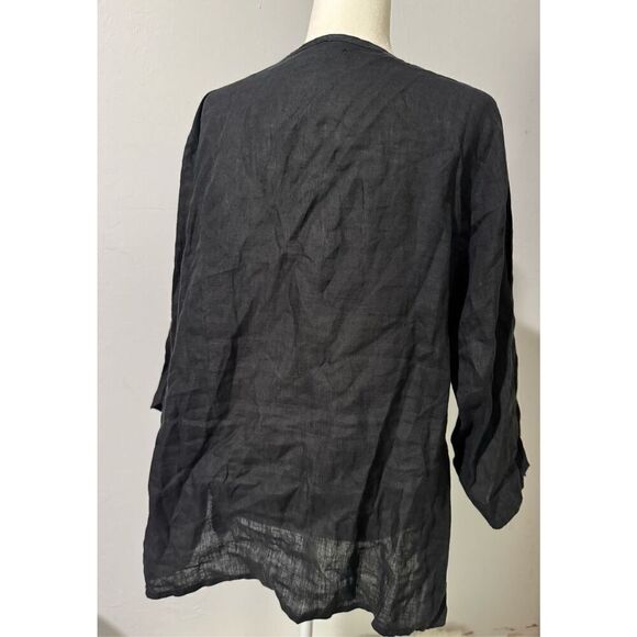 Flax black 100% linen v neck top - Picture 4 of 5